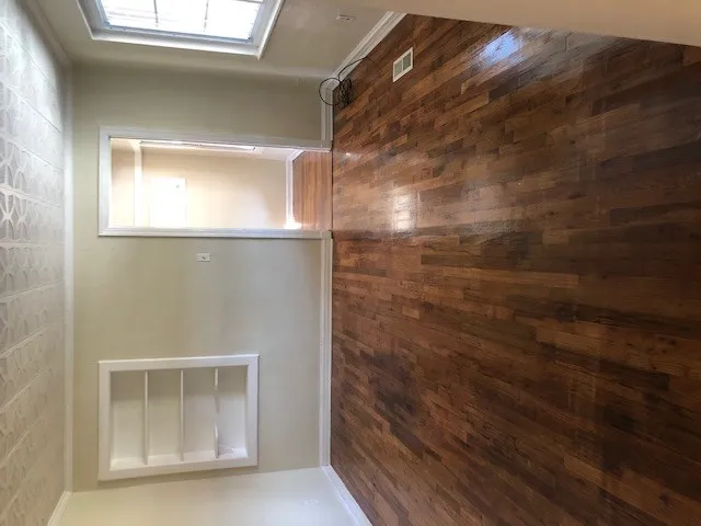 a bathroom with a bathtub