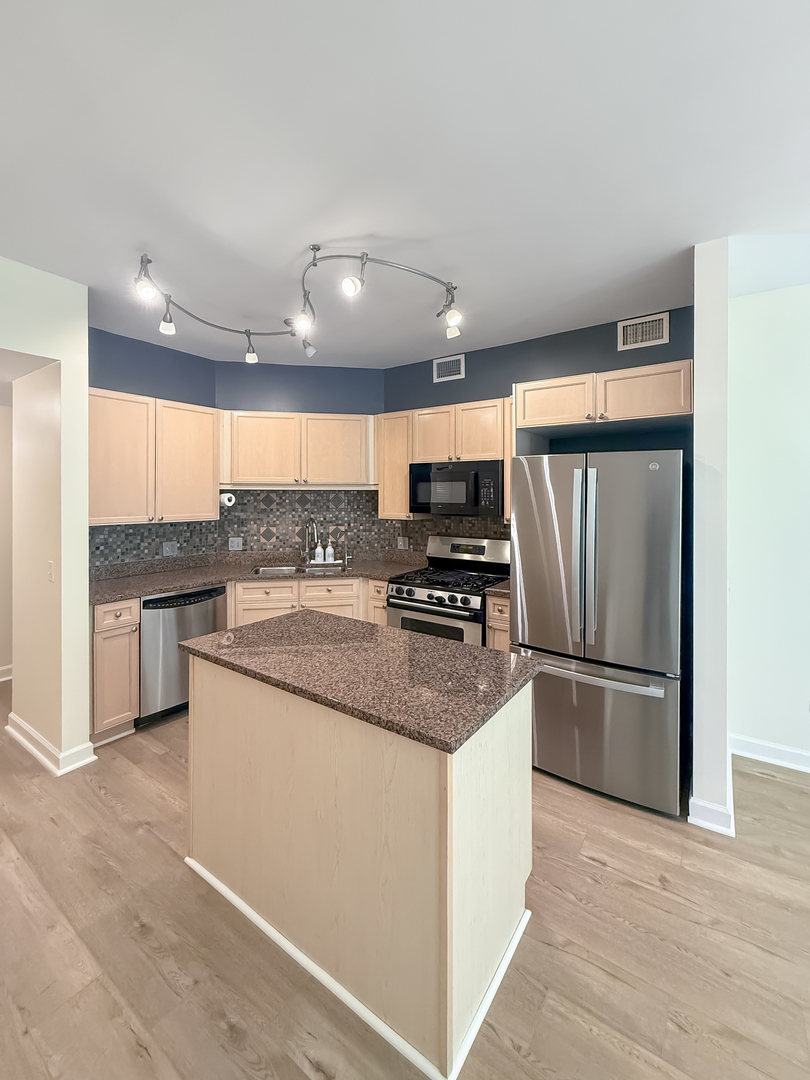 720 West Randolph Street, Unit 608 Chicago, IL 60661 - Photo 19 of 40 a kitchen with stainless steel appliances granite countertop a refrigerator a sink and a stove