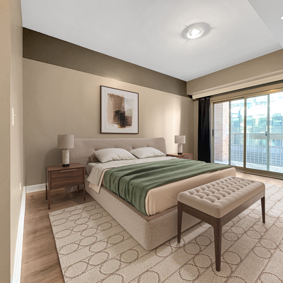 720 West Randolph Street, Unit 608 Chicago, IL 60661 - Photo 24 of 40 a bedroom with a bed lamp and window