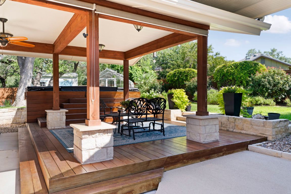 2911 Gabriel View Drive Georgetown, TX 78628 - Photo 28 of 39 a view of a patio with table and chairs and potted plants