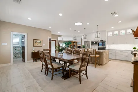 a view of a dining area with furniture