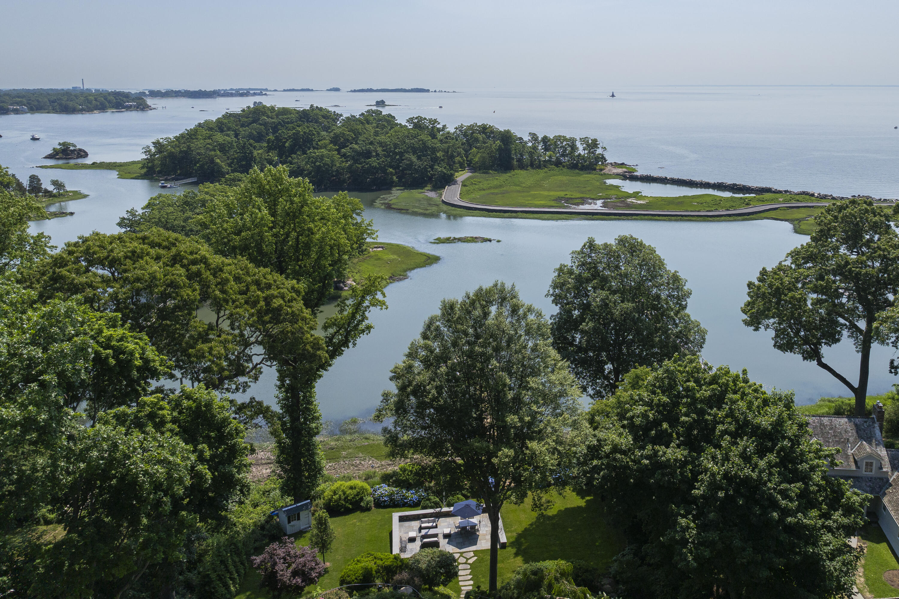 123 Long Neck Point Road Darien, CT 06820 - Photo 40 of 40 an aerial view of a city and lake view