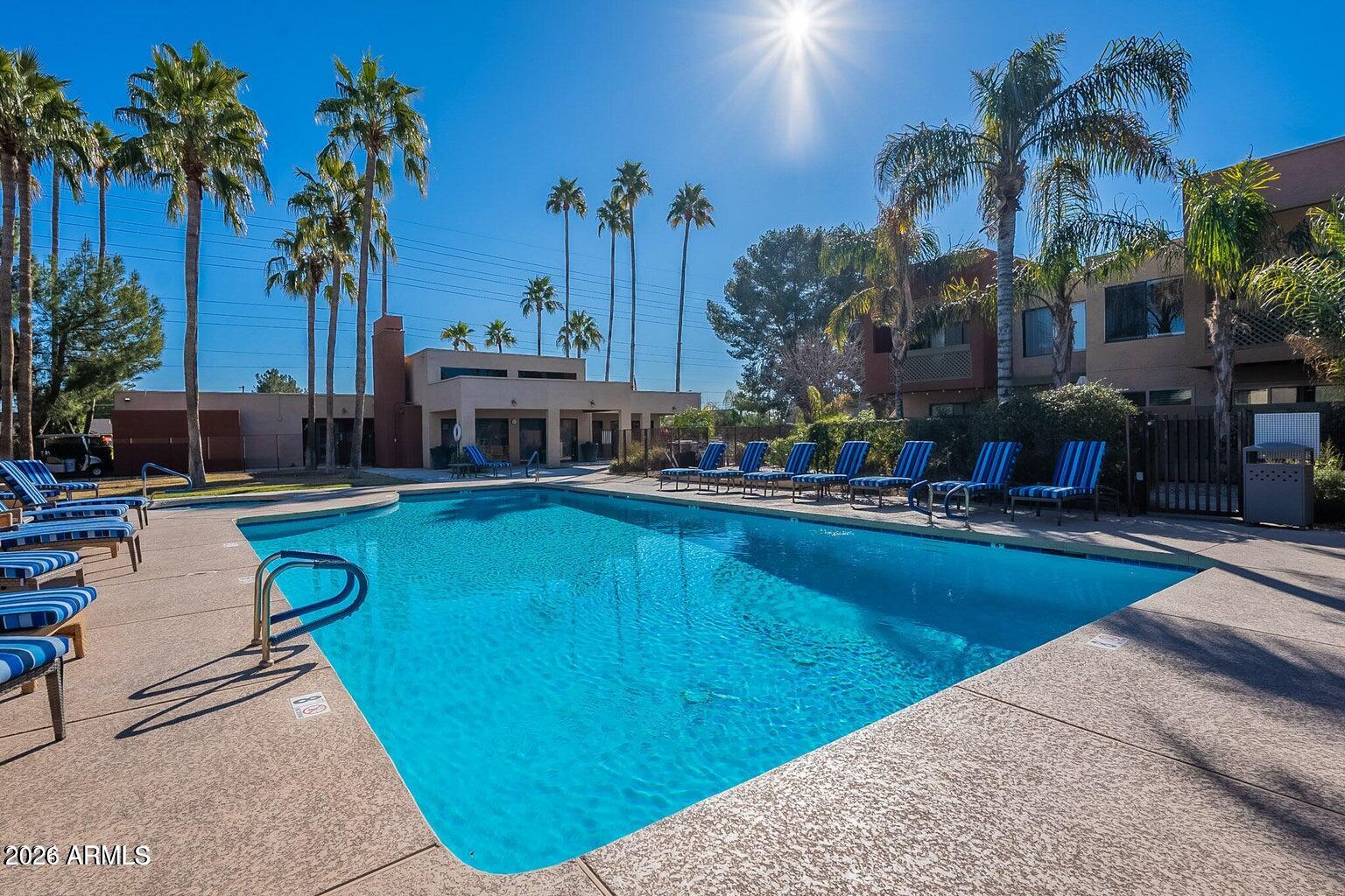 3600 North Hayden Road, Unit 3410 Scottsdale, AZ 85251 - Photo 9 of 22 a swimming pool with outdoor seating and yard
