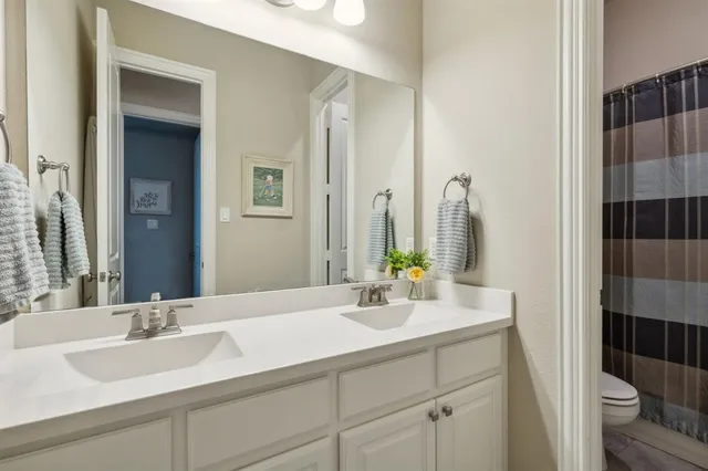 a bathroom with a sink and a mirror with toilet