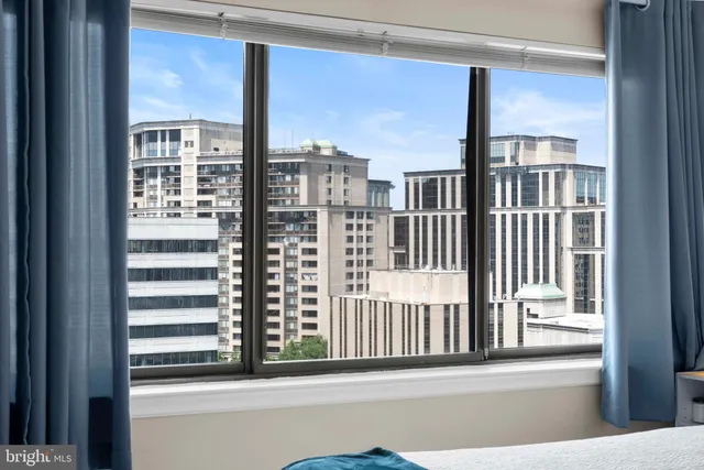 a view of a balcony from a window