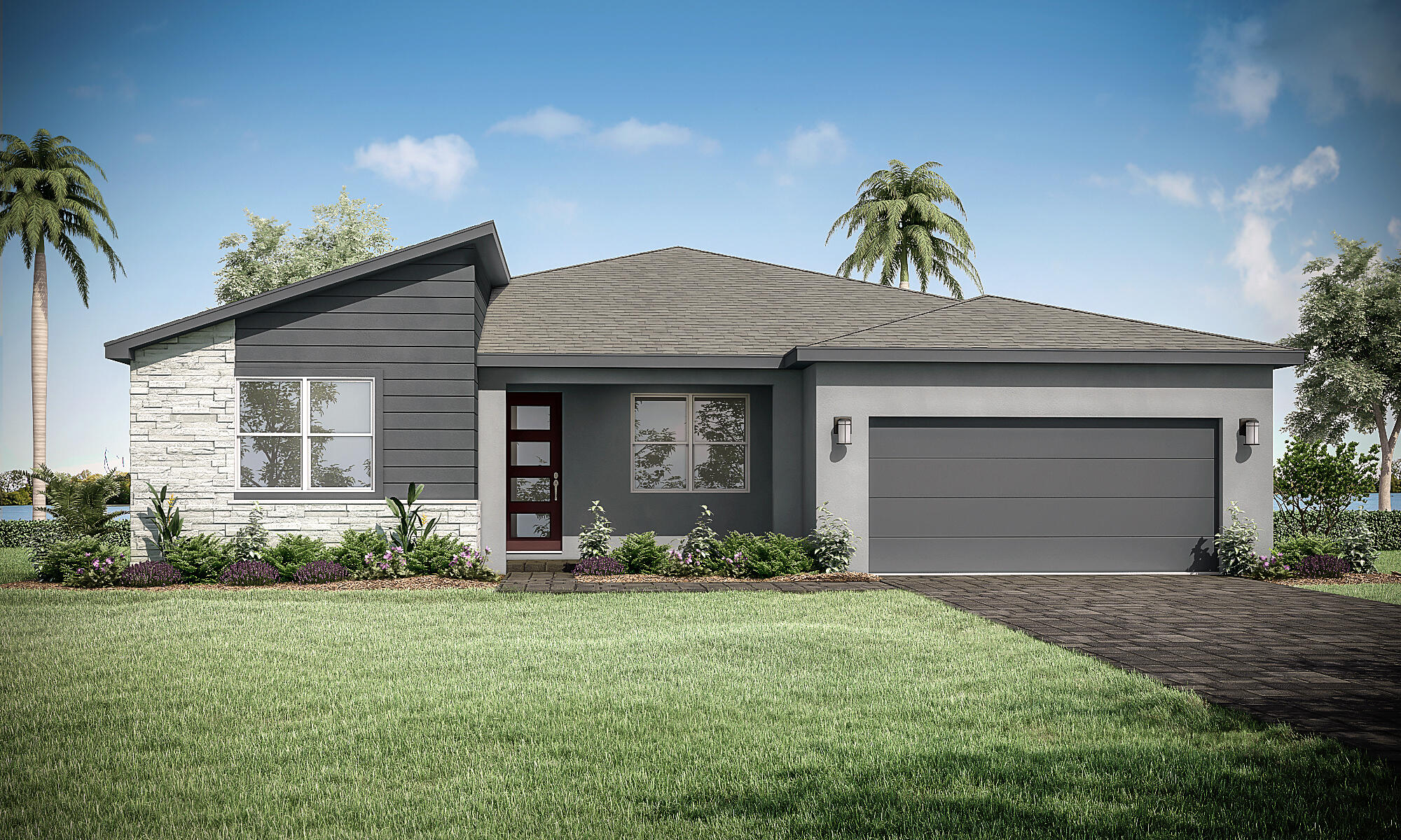 9635 Southwest Indra Way Port St. Lucie, FL 34987 - Photo 1 of 1 a front view of a house with a yard and garage