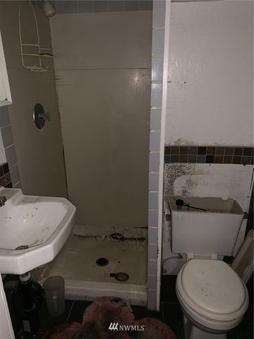 a bathroom with a toilet and a shower
