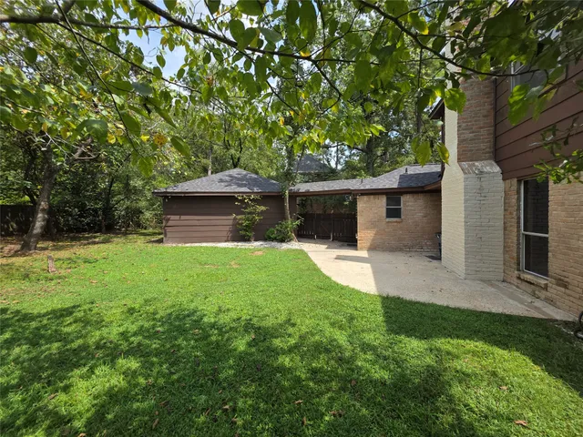 a view of a backyard with a tree