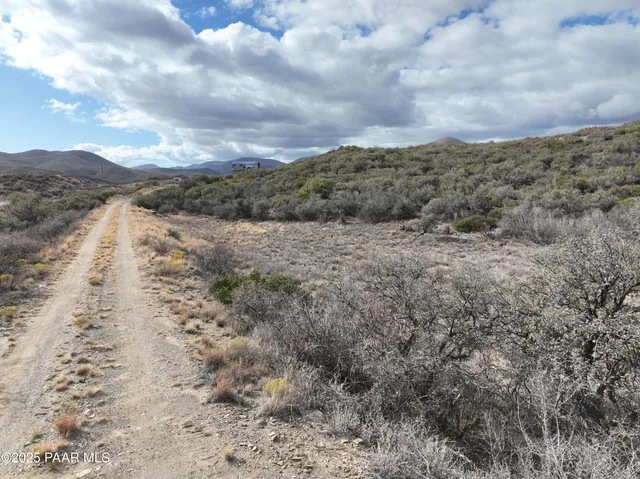 a view of a dry yard with wooden fence