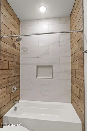 a bathroom with a shower and a bathtub