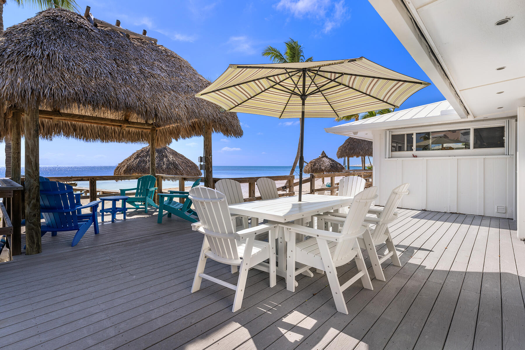 65620 Overseas Highway Long Key, FL 33001 - Photo 34 of 65 a view of a patio with table and chairs under an umbrella with wooden floor