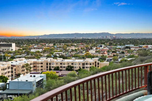 a view of a city from a balcony