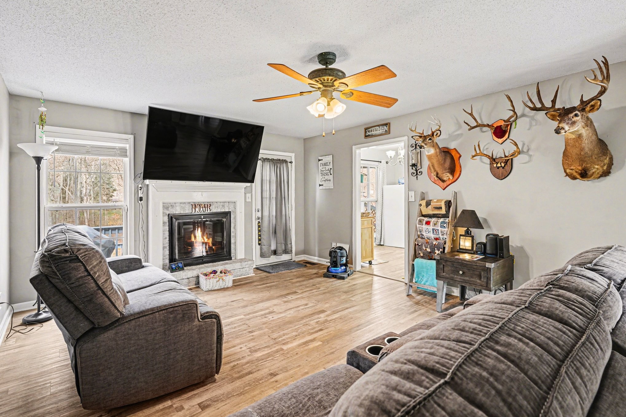 3475 Eastridge Road Woodlawn, TN 37191 - Photo 3 of 28 a living room with furniture a flat screen tv and a fireplace