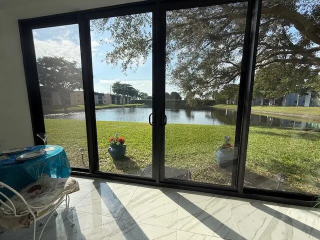 a view of lake from a balcony