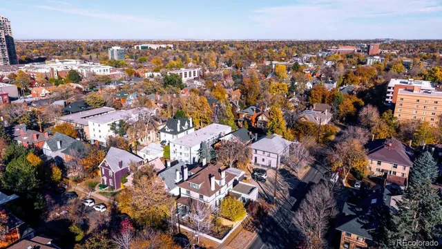 a city view with tall buildings