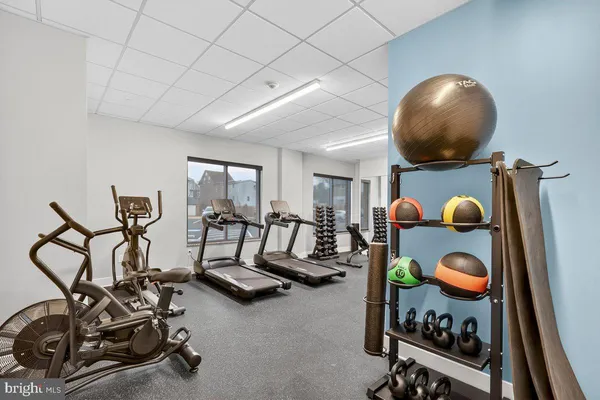 a room with gym equipment