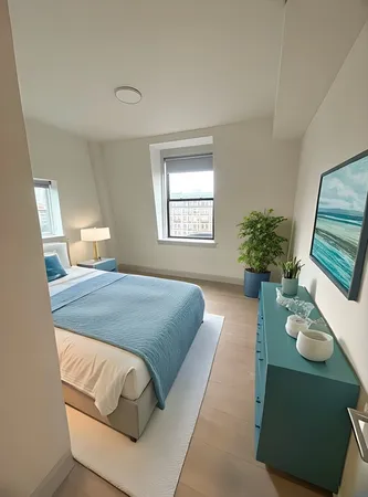 a bedroom with furniture and a bed