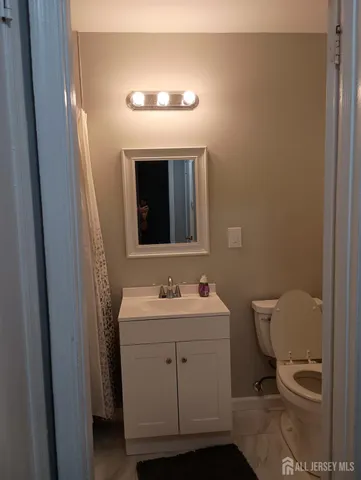 a bathroom with a toilet a sink and mirror