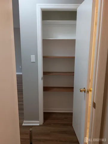 a view of walk in closet with empty racks
