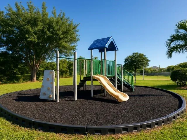 a view of a park with slide