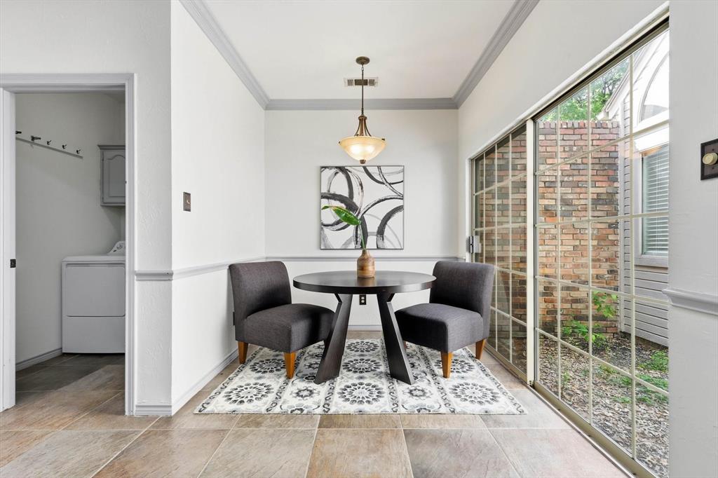 4350 Timberglen Road Dallas, TX 75287 - Photo 12 of 33 Dining room with ornamental molding and washer / clothes dryer