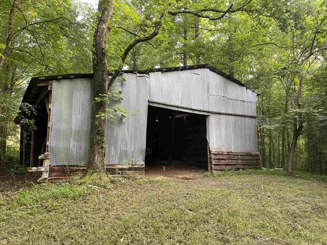 a view of a dry yard with a street