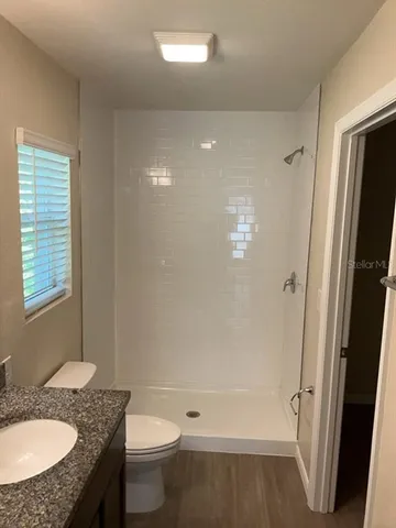 a close view of a toilet in a bathroom