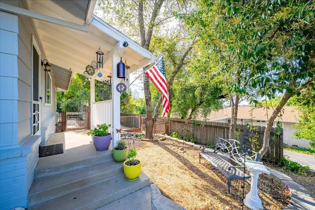 a front view of a house with patio