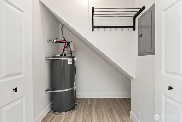 a view of entryway with wooden floor