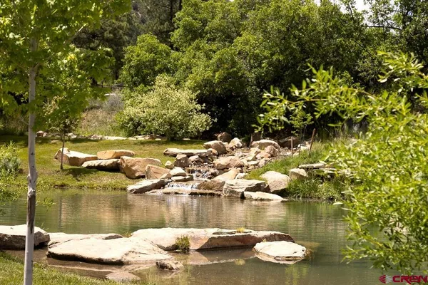 a view of a swimming pool with a yard