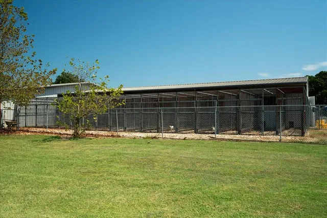 a view of a swimming pool with a big and large trees