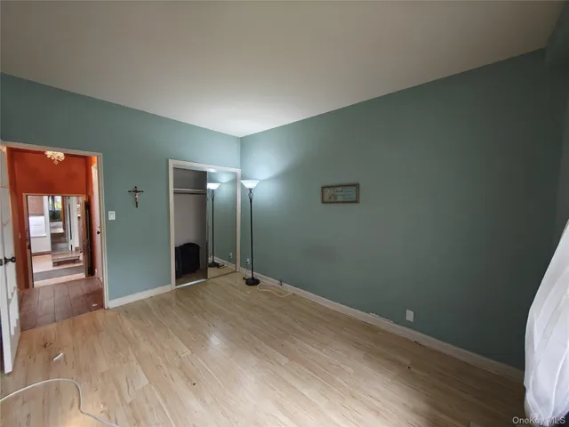 a view of a big room with closet and windows