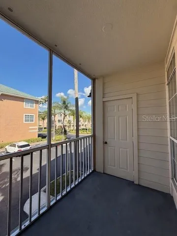 a view of a room with windows
