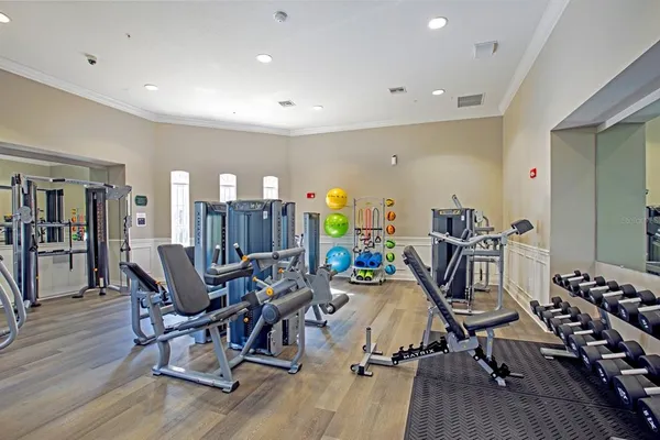 a view of a room with gym equipment
