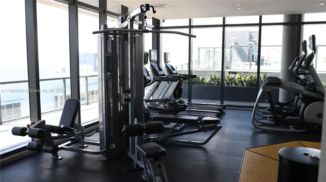a view of a room with gym equipment