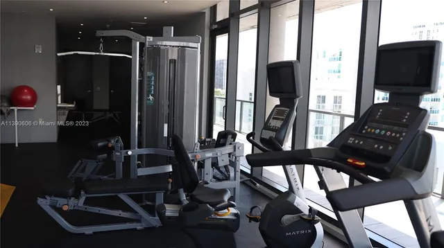 a view of a room with gym equipment