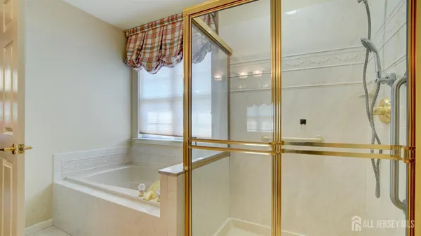 a bathroom with a bathtub