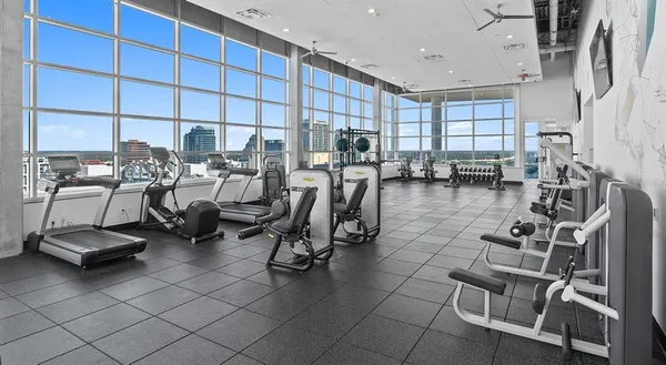 a view of a room with gym equipment