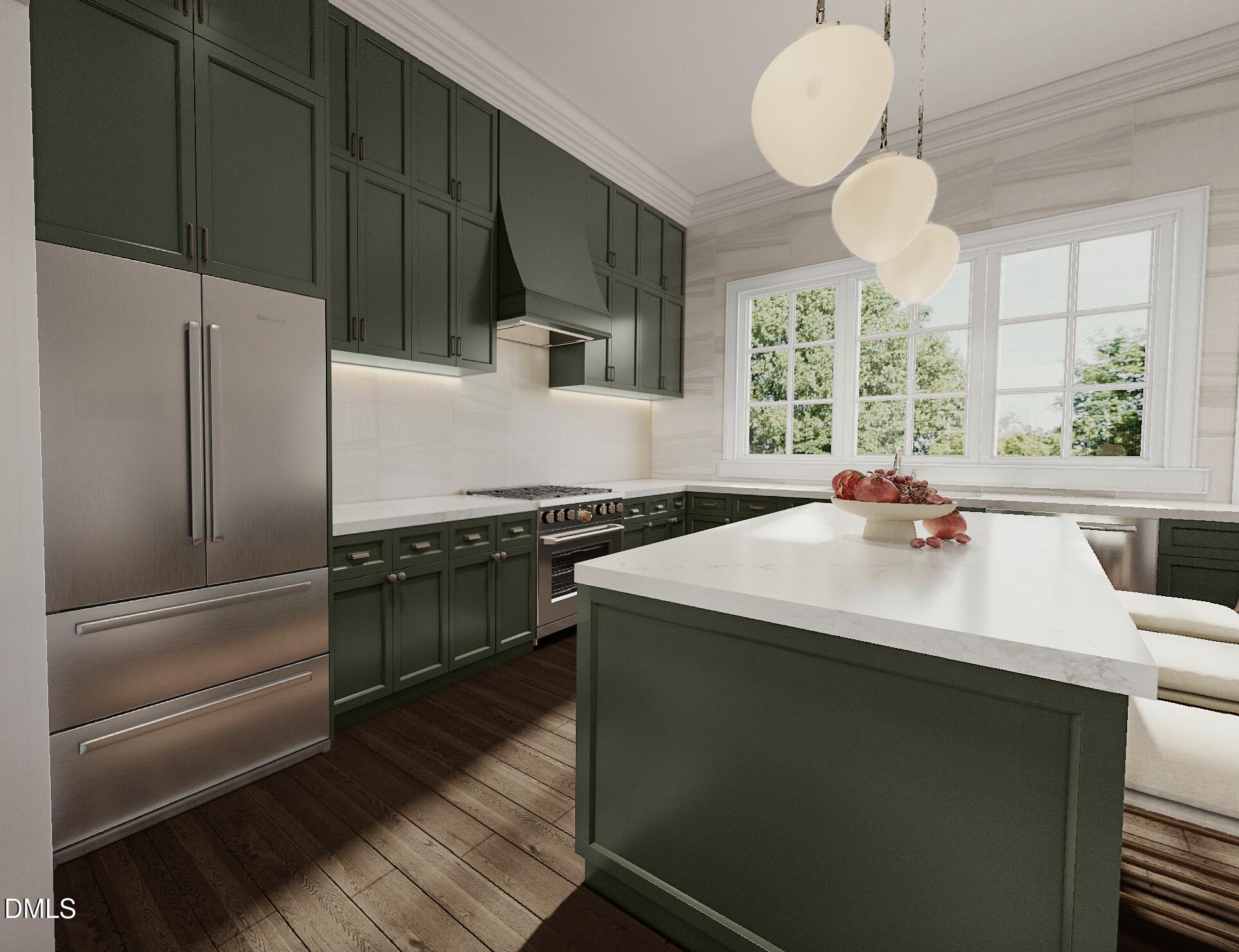 2312 Grant Avenue Raleigh, NC 27608 - Photo 5 of 18 a kitchen with stainless steel appliances a sink a stove and a refrigerator