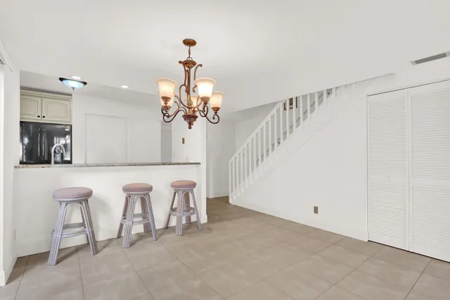 a view of a chandelier in a room