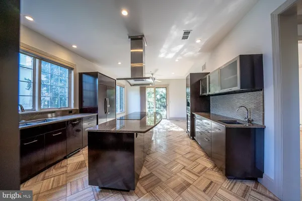 a large kitchen with lots of counter space