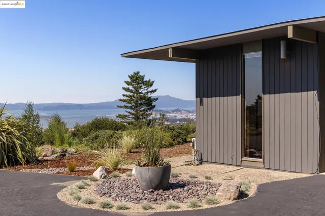 a view of a small house with backyard