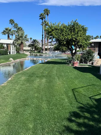 a view of a garden and basketball court