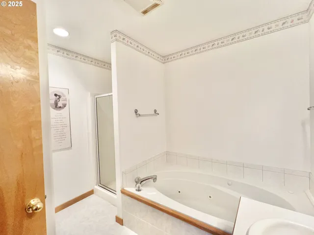 a bathroom with a bathtub and a shower