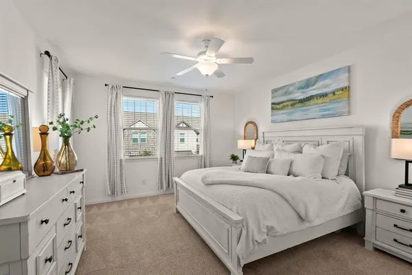 a bedroom with bed and with furniture