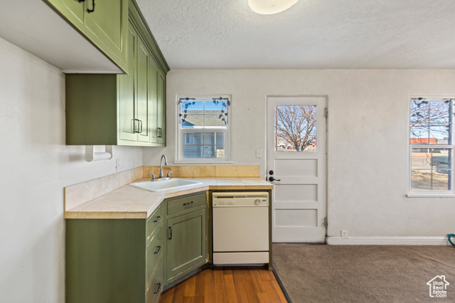 465 North Main Street Richfield, UT 84701 - Photo 23 of 43 Kitchen with green cabinets, a healthy amount of sunlight, white dishwasher, and a sink