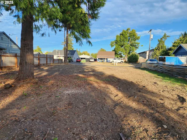 a view of a street with palm trees