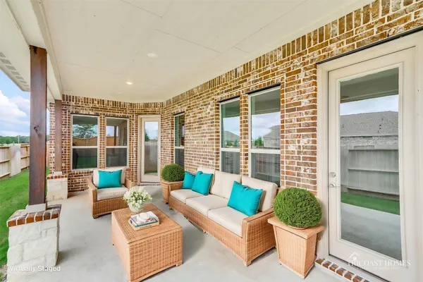 a building outdoor space with patio furniture