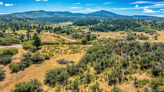 a view of a town with mountains in the background