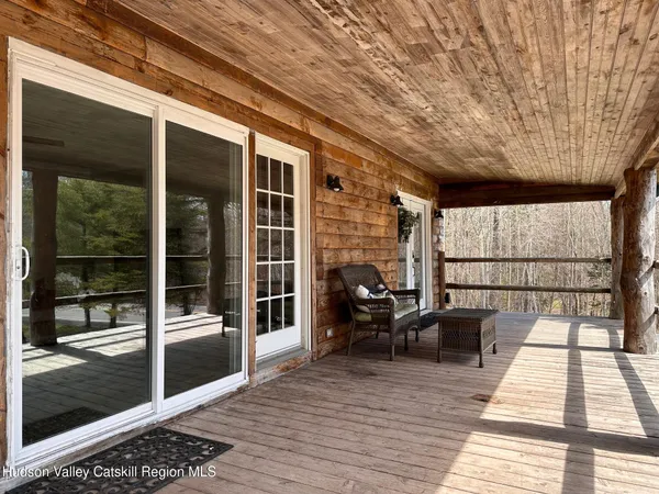 a balcony with furniture